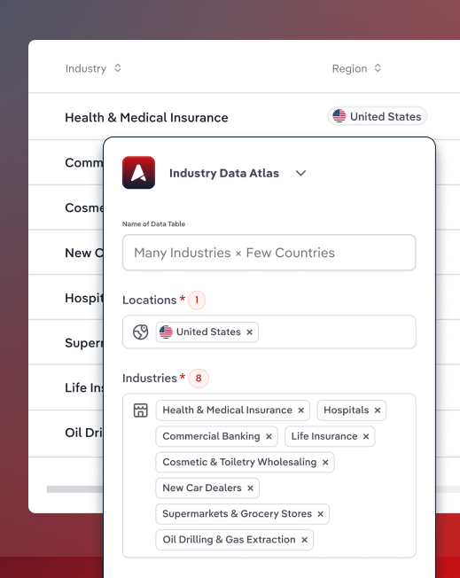 Screen of IBISWorld Industry Data Atlas Locations and Industries user interface