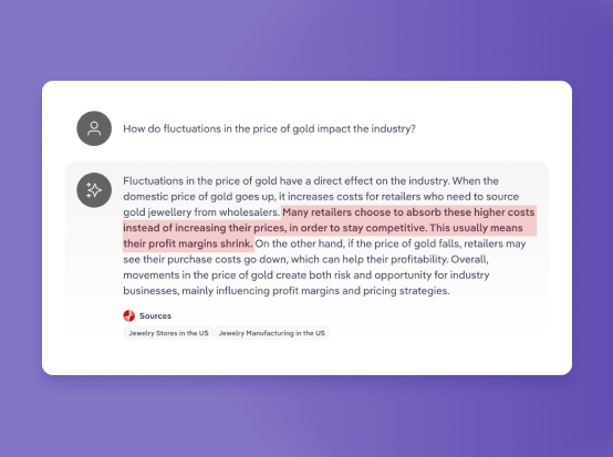 Screen showing a IBISWorld AI Ask Phil user interface